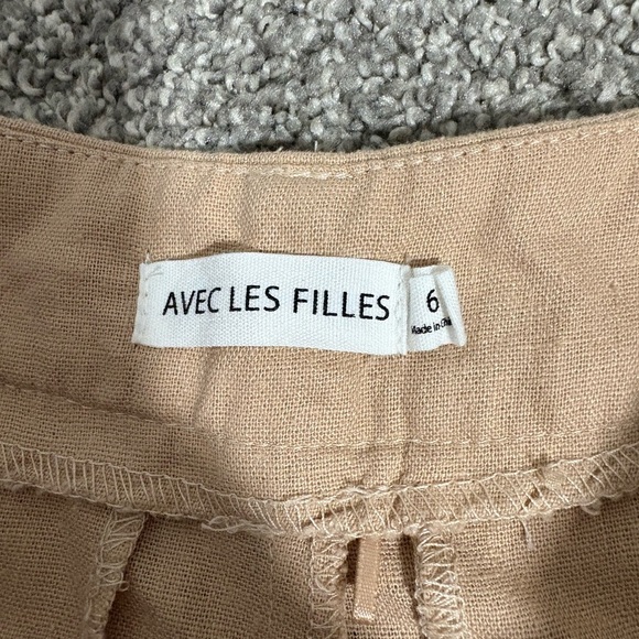 Avec Les Filles Beige Straight Leg Linen Blend Trousers Pants Women's Size 6 - Picture 5 of 8
